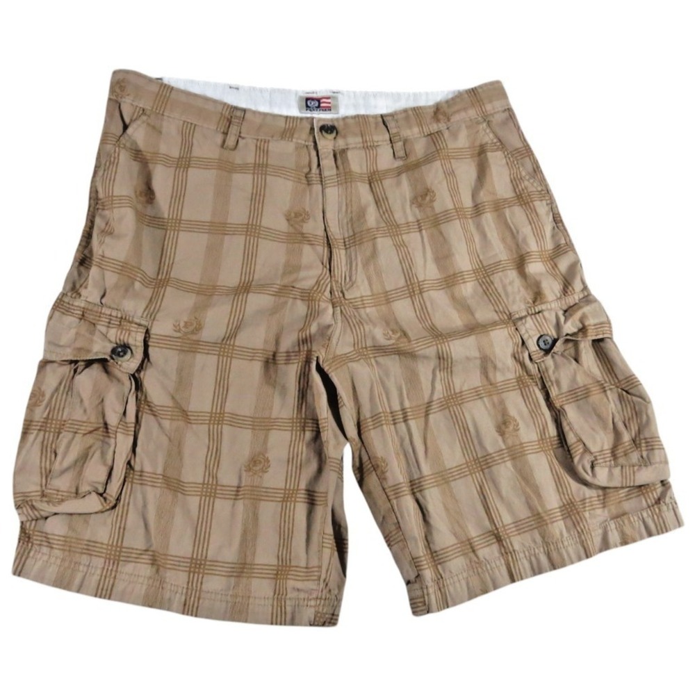 Phat Farm VTG Y2K Plaid Cargo Shorts Tan 38x11 Men Workwear Hip Hop Skate Grunge